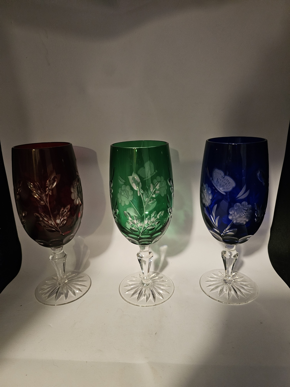 Set Of Six AJKA Marsala Multicolored Cut To Clear Bohemian 8" Beverage Glasses